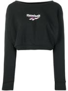 Reebok Logo Print Cropped Sweatshirt - Black