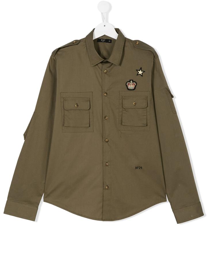 No21 Kids Badge Patch Shirt - Green
