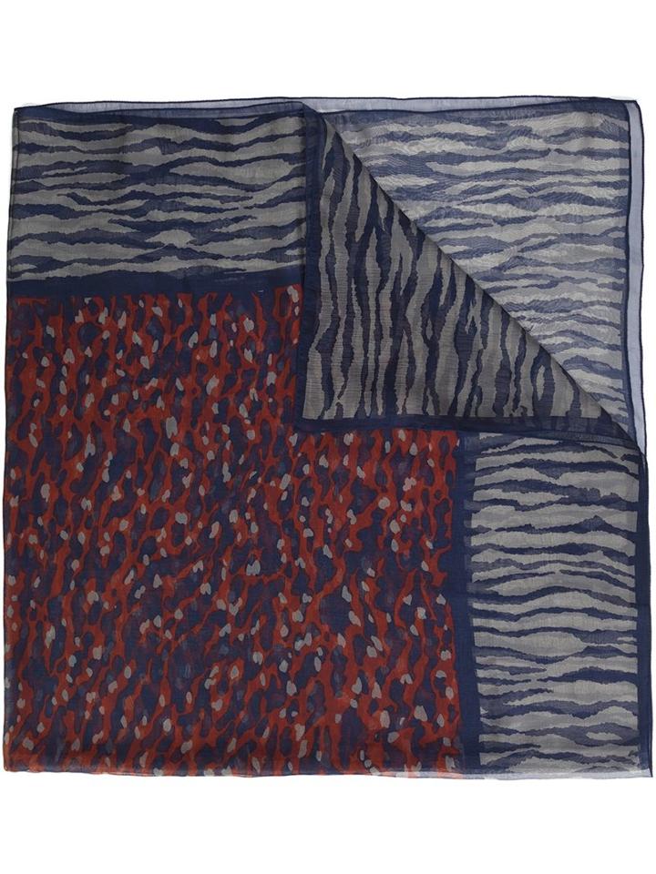 Saint Laurent Chiffon Animal Print Scarf, Women's, Blue