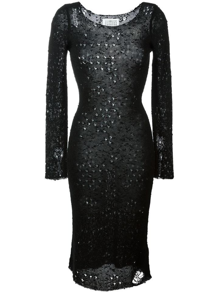 Maison Margiela Distressed Sweater Dress, Women's, Size: Large, Black, Silk