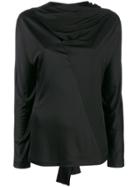 Cédric Charlier Draped Neck Blouse - Black