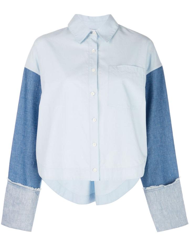 Derek Lam 10 Crosby Cropped Denim Sleeve Button-down Shirt - Blue