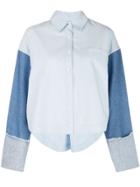 Derek Lam 10 Crosby Cropped Denim Sleeve Button-down Shirt - Blue