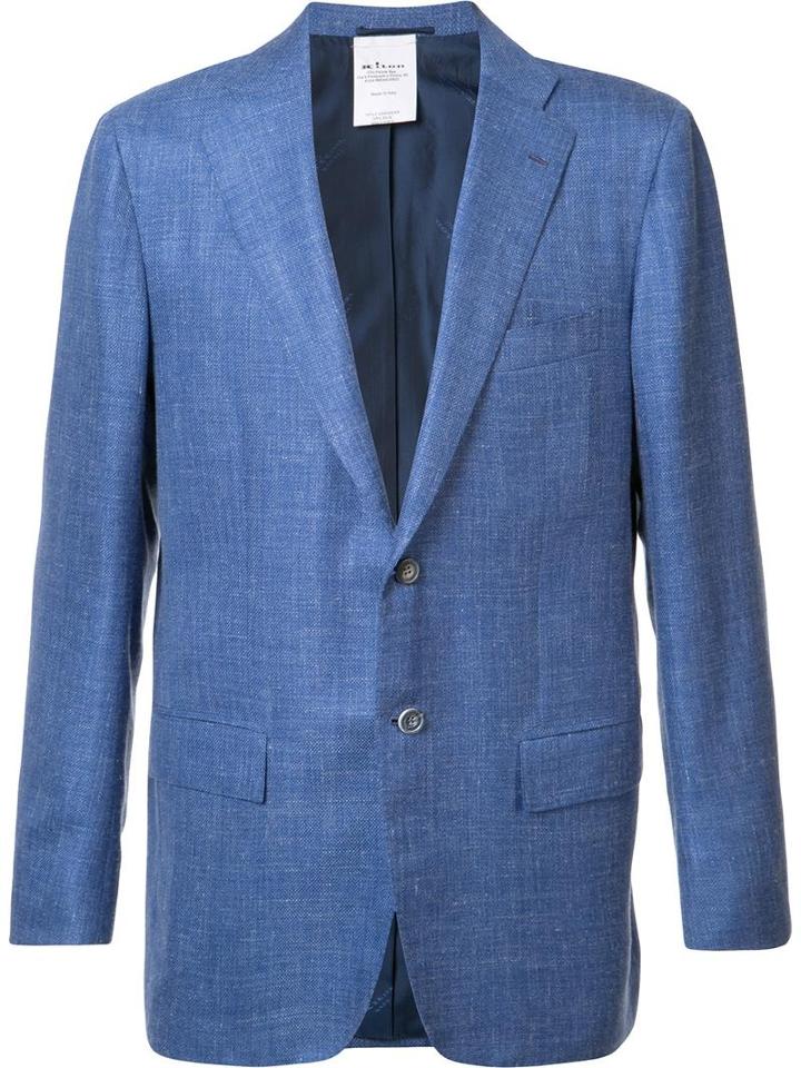 Kiton Flap Pocket Blazer, Men's, Size: 54, Blue, Silk/linen/flax/cashmere