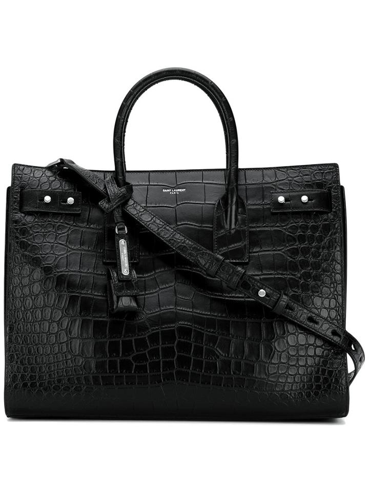 Saint Laurent Croc-effect Tote, Women's, Black, Leather
