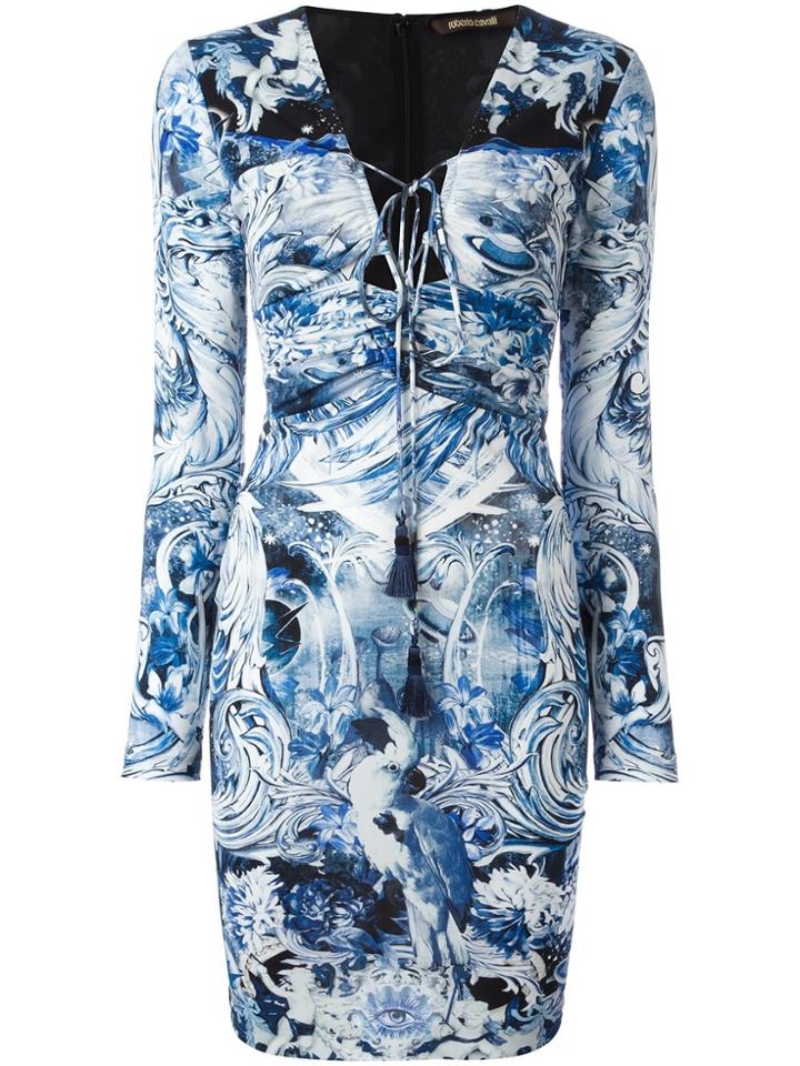 Roberto Cavalli Multi-print Fitted Dress - Blue