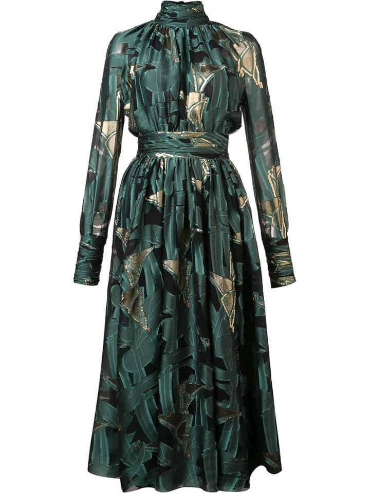 Emanuel Ungaro Turtleneck Sheer Dress, Women's, Size: 44, Green, Silk/polyester/metallized Polyester