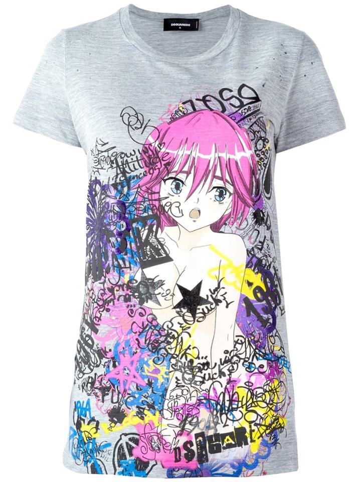 Dsquared2 Graffiti Print Cartoon T-shirt - Grey