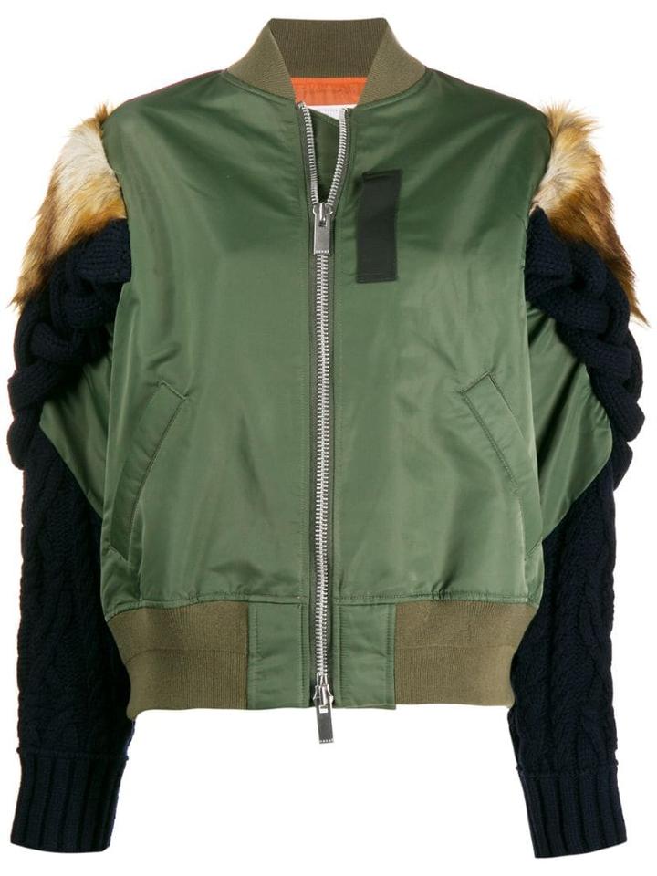 Sacai Knitted Sleeve Bomber Jacket - Green
