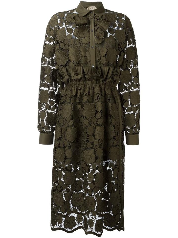 No21 Floral Lace Shirt Dress, Women's, Size: 42, Green, Polyester/cotton