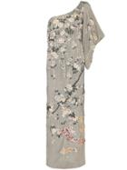 One Vintage Floral Embroidered Midi Dress - Grey