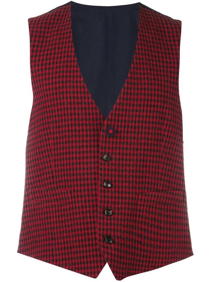 Lardini Checked Waistcoat, Men's, Size: 48, Red, Nylon/spandex/elastane/wool
