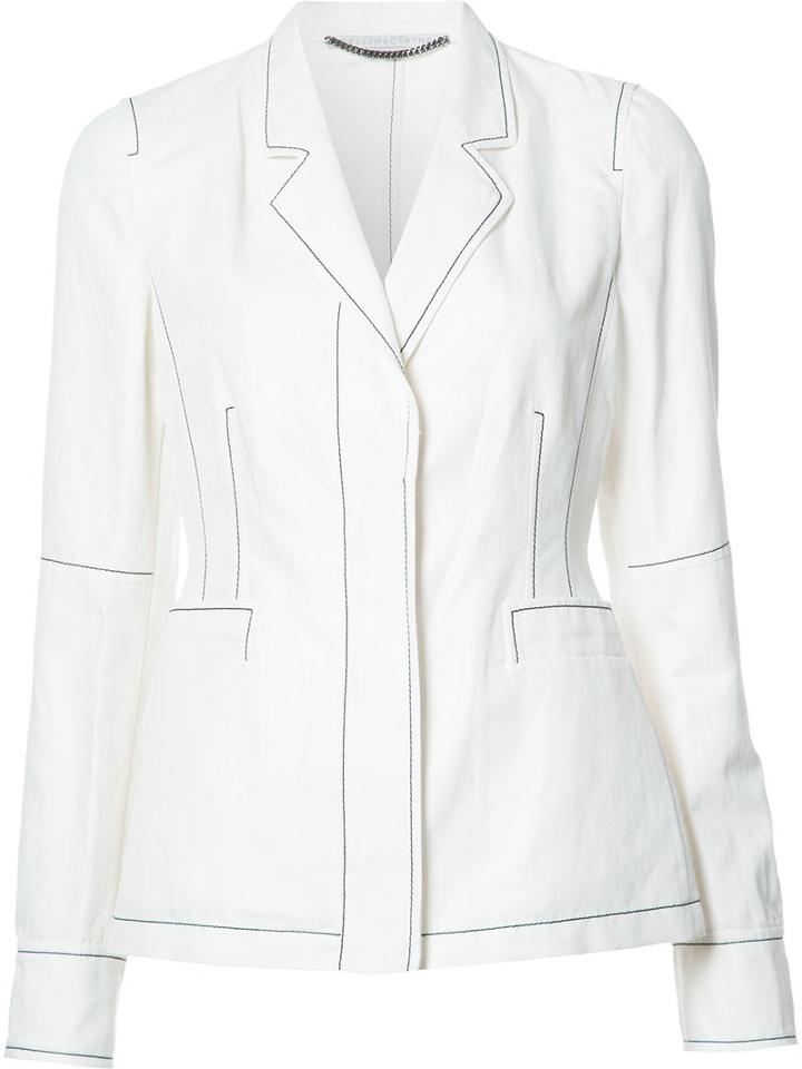 Stella Mccartney Topstitch Blazer, Women's, Size: 46, White, Polyimide/cotton/linen/flax