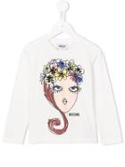 Moschino Kids Flower Crown Girl Print T-shirt, Size: 10 Yrs, White
