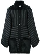 Sonia Rykiel Metallic Striped Mid-length Coat, Women's, Size: Small, Black, Rabbit Fur/polyamide/polyester/wool