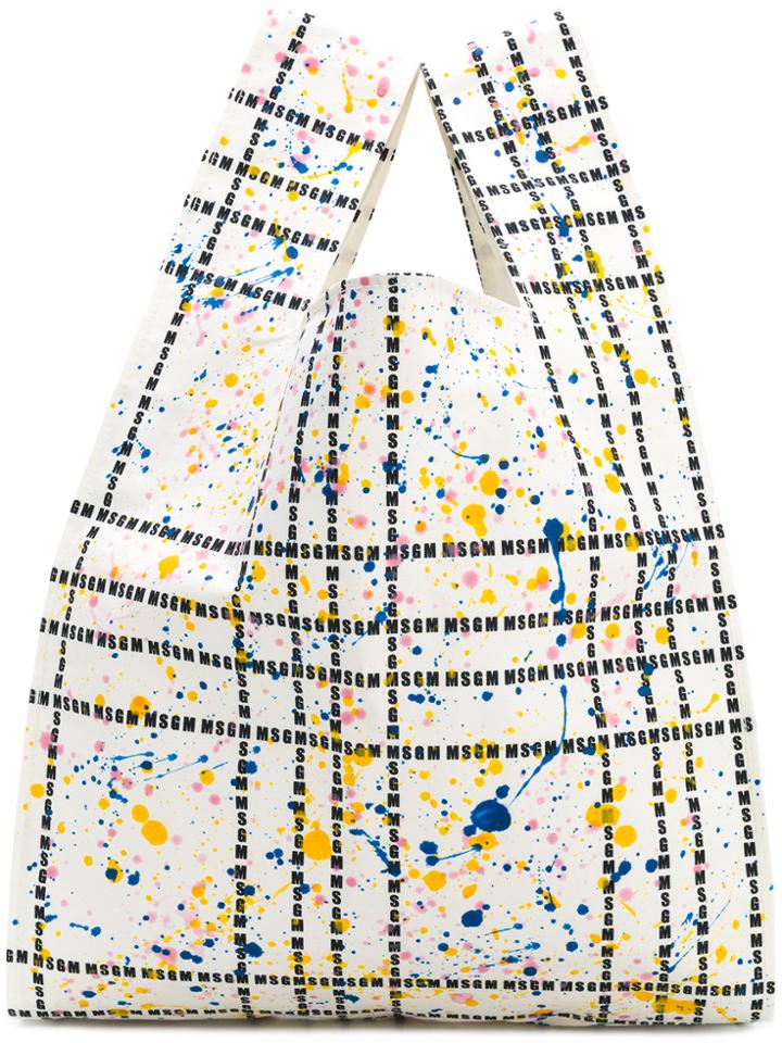 Msgm Paint Splattered Shopper Tote - White