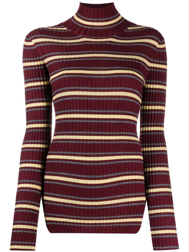 Plan C Striped Turtleneck Sweater - Red