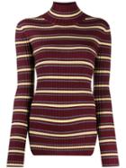 Plan C Striped Turtleneck Sweater - Red