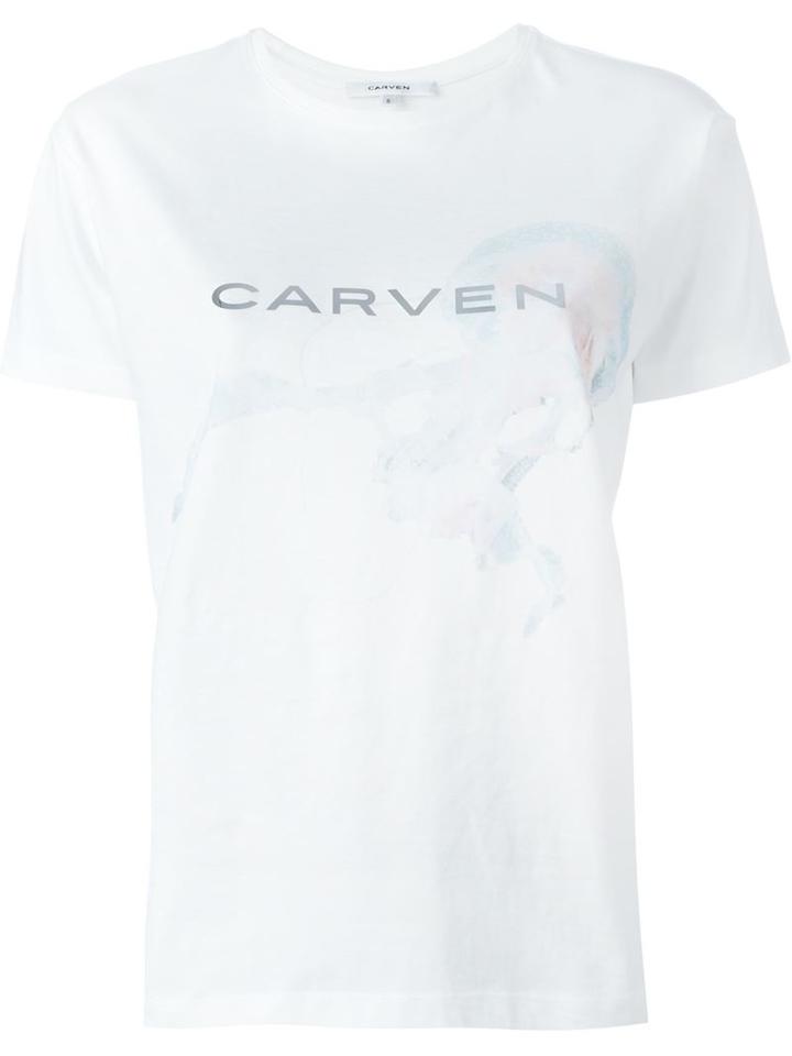 Carven Logo Print T-shirt, Women's, Size: L, White, Cotton
