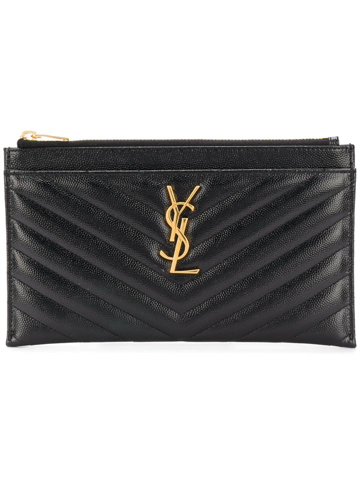 Saint Laurent Monogram Matelasse-quilted Clutch - Black