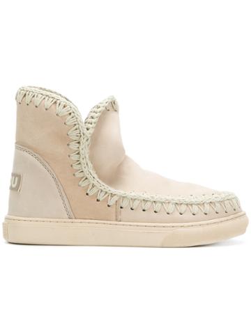 Mou Stitch Detail Ankle Boots - Nude & Neutrals