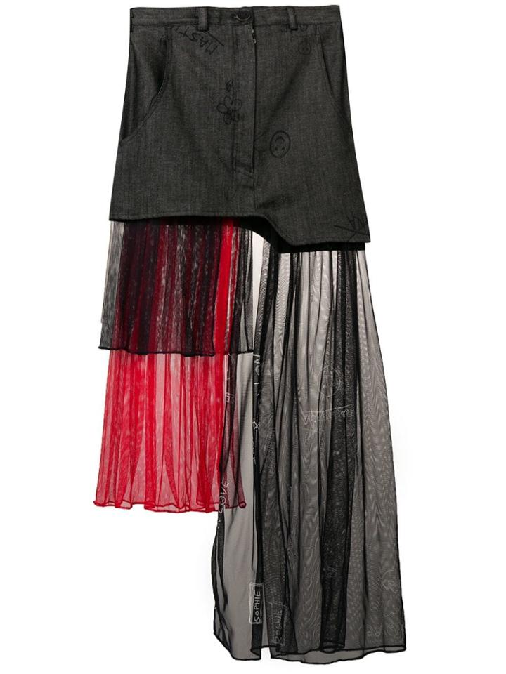 Barbara Bologna Tulle Panel Denim Skirt - Grey