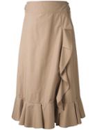 Muveil - Elasticated Detailing Ruffled Skirt - Women - Cotton/polyester - 36, Women's, Brown, Cotton/polyester