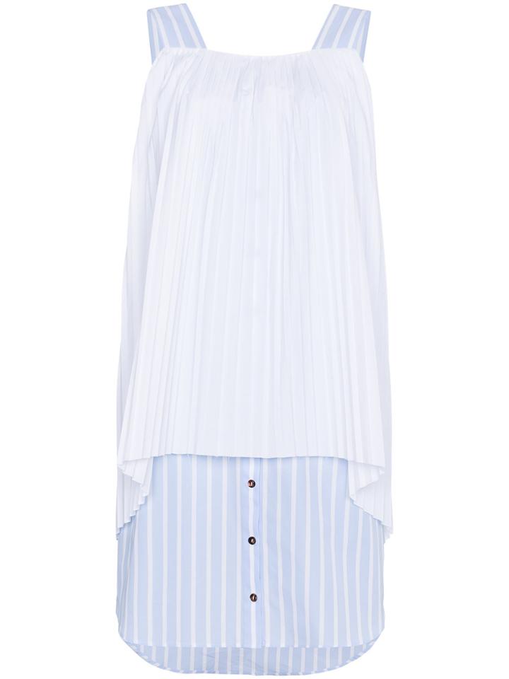 Monographie Sleeveless Pleated Stripe Cotton Dress - White