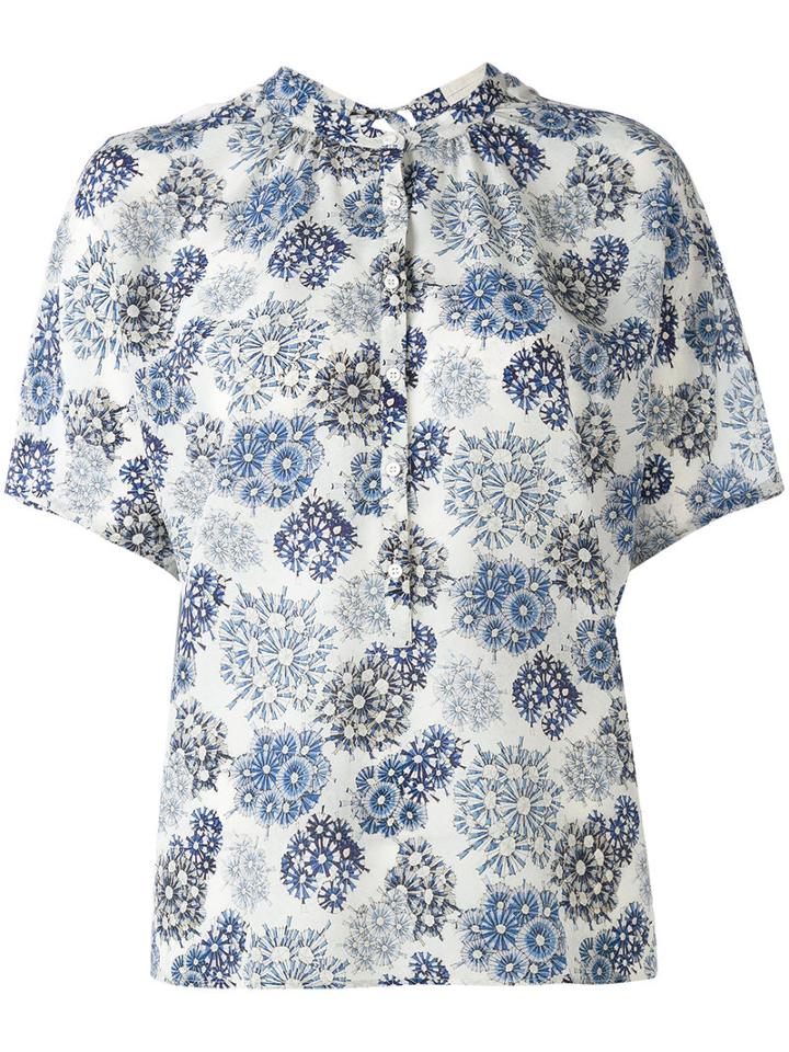 Jacob Cohen - Floral Short Sleeve Shirt - Women - Silk - Xl, Blue, Silk