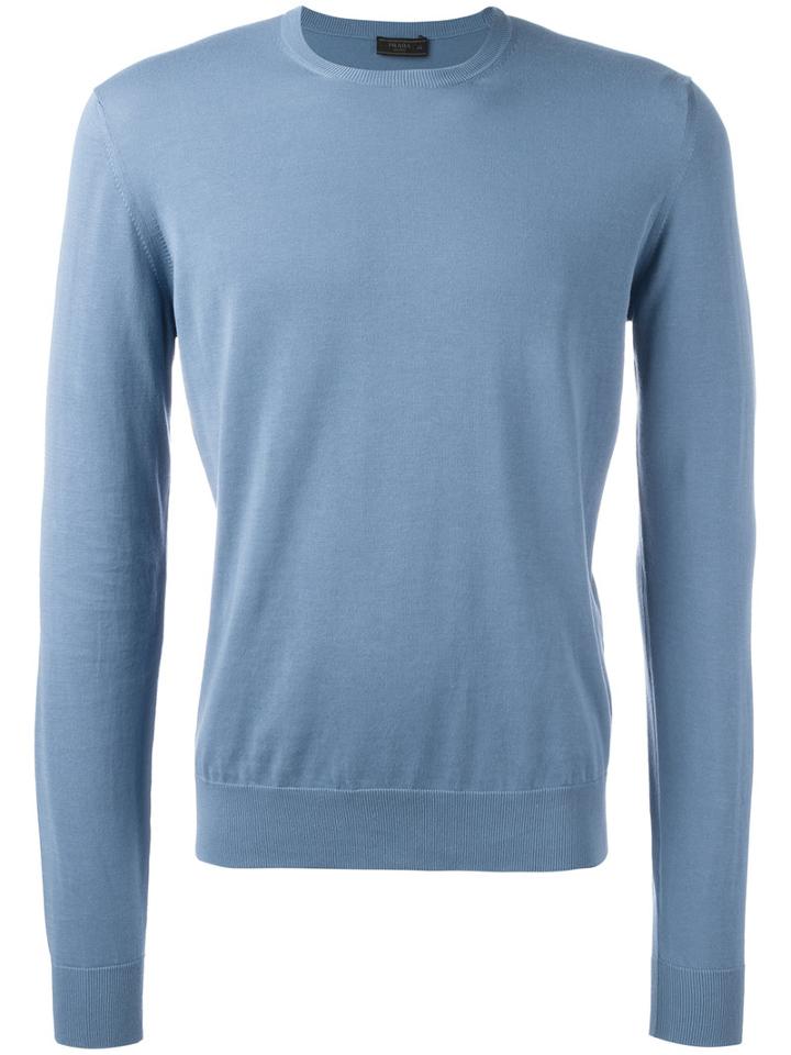 Prada Crew Neck Jumper, Men's, Size: 46, Blue, Cotton