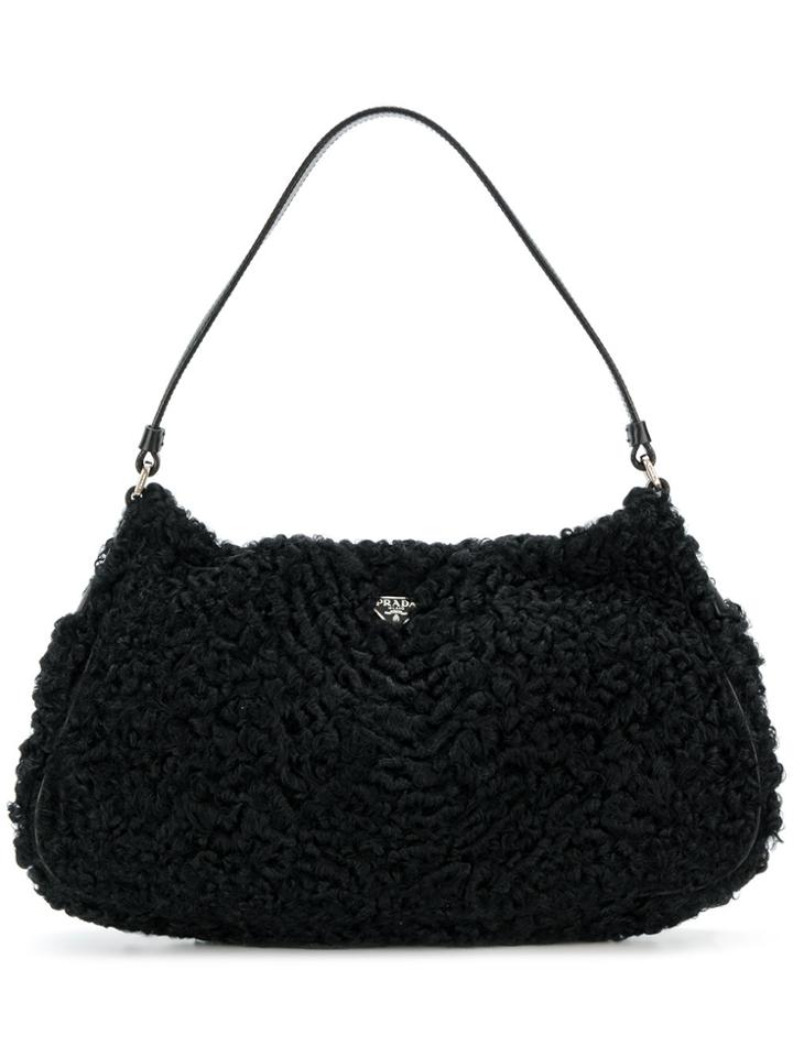 Prada Vintage Fur-trim Shoulder Bag - Black