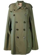 Burberry - Gabardine Cape With Check Detail - Women - Cotton - 4, Green, Cotton