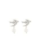 Miu Miu Crystal And Faux Pearl Embellished Swallow Earrings - Metallic