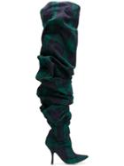 Y / Project Thigh Length Tartan Boots - Blue