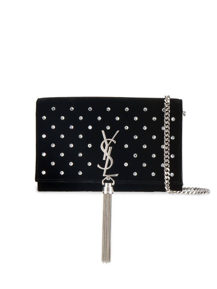 Saint Laurent Kate Diamante Chain And Tassel Wallet - Black