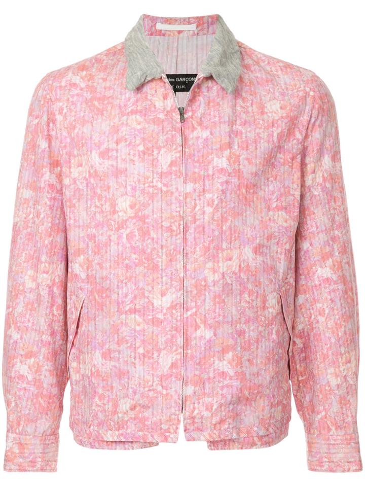 Comme Des Garçons Vintage Floral-print Zip-up Shirt Jacket - Pink &