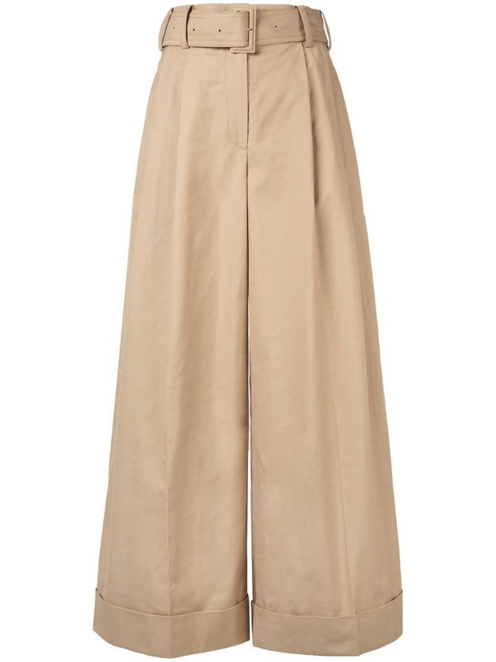 System Belted Cropped Trousers - Brown