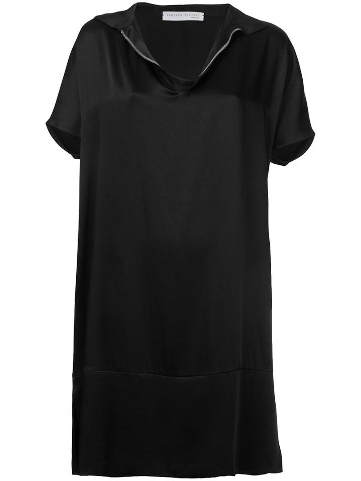 Fabiana Filippi - Zipped Neck T-shirt Dress - Women - Acetate/viscose - 46, Black, Acetate/viscose