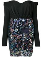 Self-portrait Embroidered Off-the-shoulder Dress - Black