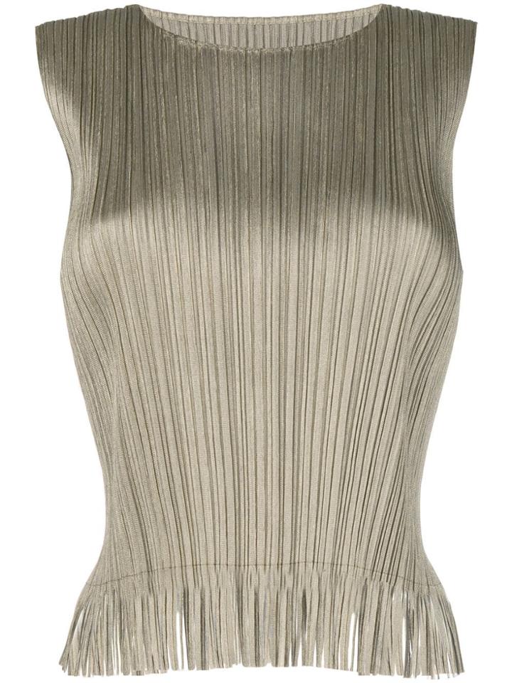 Pleats Please By Issey Miyake Sleeveless Fringe Embellished Blouse -