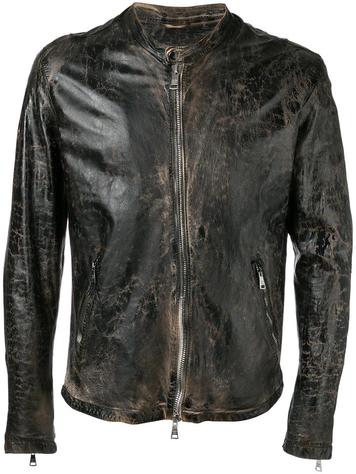 Giorgio Brato Biker Jacket, Men's, Size: 50, Brown, Leather/cotton/nylon