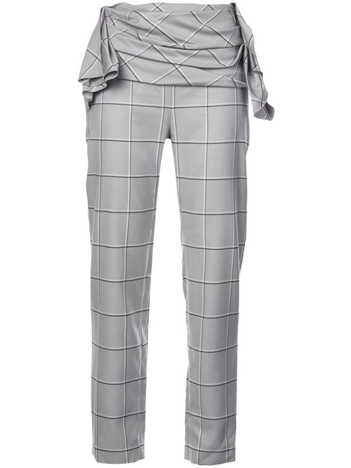 Carmen March Draped Waist Check Trousers - Grey