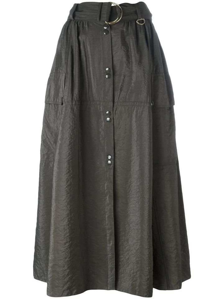 Nina Ricci Snap Button Front Midi Skirt, Women's, Size: 40, Green, Polyamide/viscose