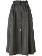 Nina Ricci Snap Button Front Midi Skirt, Women's, Size: 40, Green, Polyamide/viscose