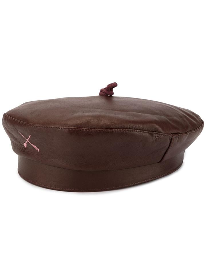 Beton Cire Embroidered Logo Beret Hat - Brown