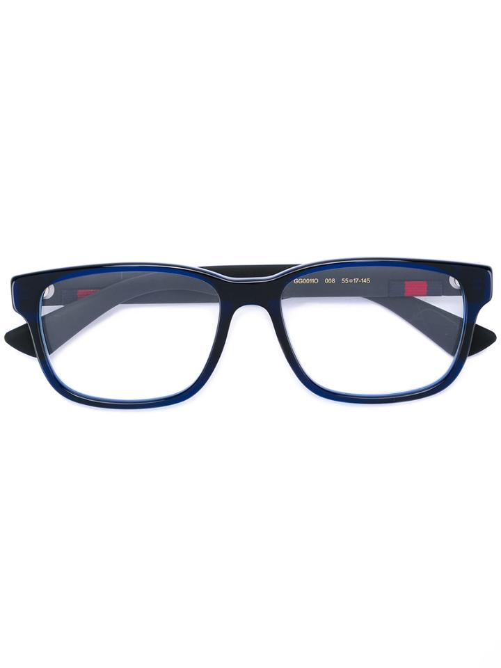 Gucci Eyewear Web Trim Rectangle Glasses, Blue, Acetate/rubber