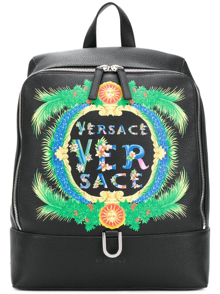 Versace Beverly Palm Print Backpack - Black