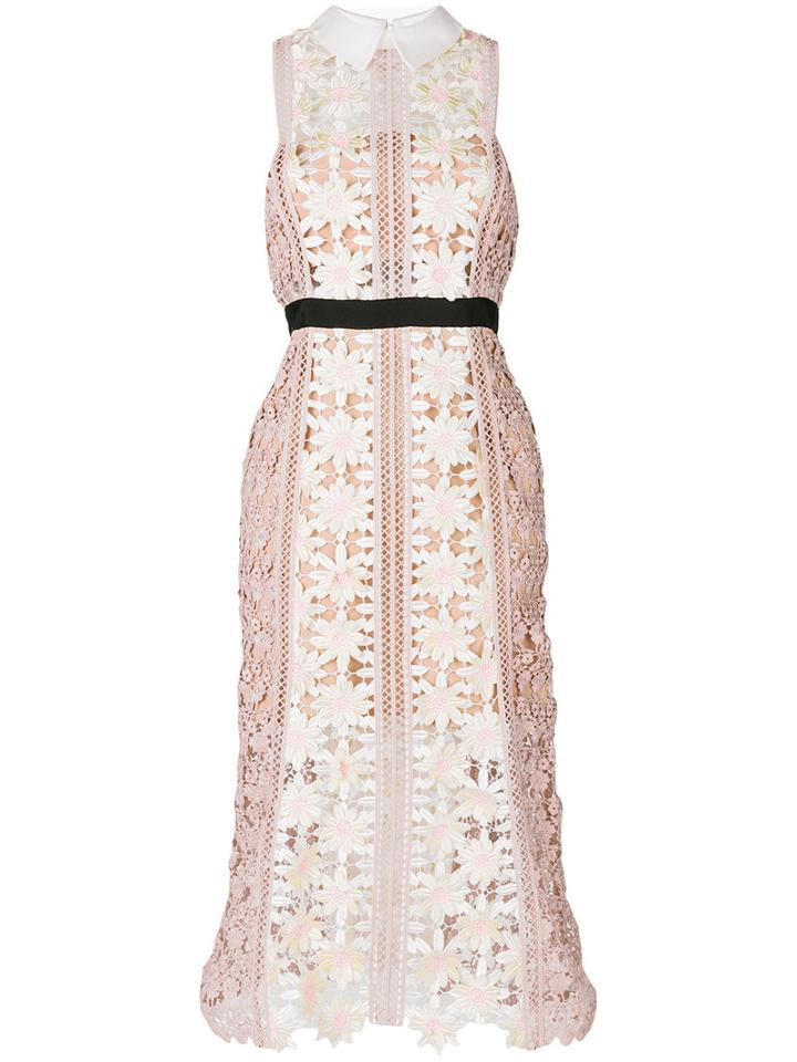 Self-portrait - Floral Patch Midi Dres - Women - Cotton/polyester/spandex/elastane/viscose - 6, Pink, Cotton/polyester/spandex/elastane/viscose