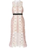 Self-portrait - Floral Patch Midi Dres - Women - Cotton/polyester/spandex/elastane/viscose - 6, Pink, Cotton/polyester/spandex/elastane/viscose