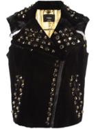 Fendi Embellished Biker Style Gilet, Women's, Size: 40, Black, Mink Fur/lamb Fur/plastic/lamb Skin